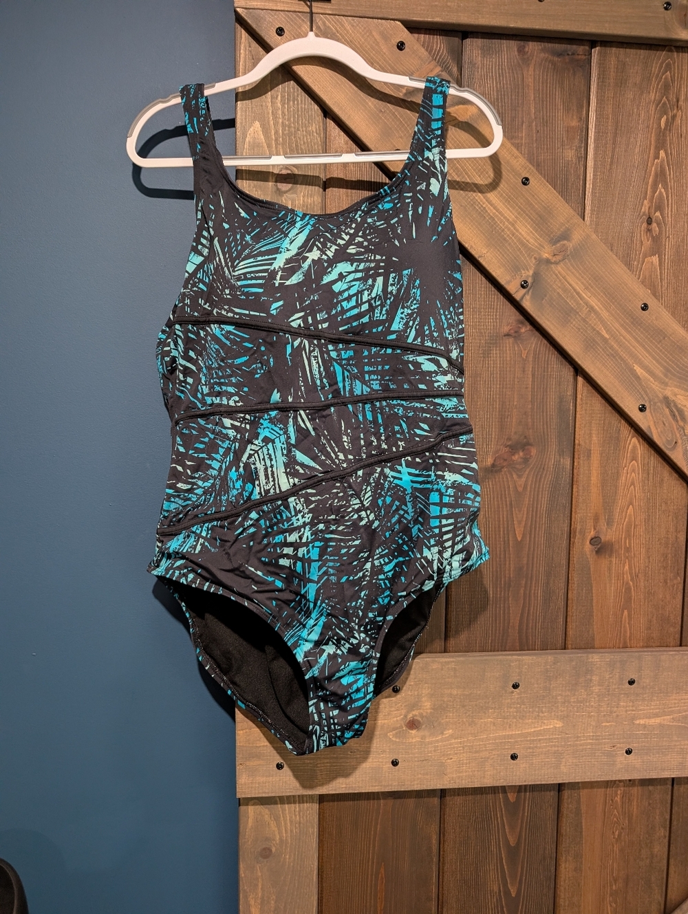 Swimsuits For All Black One-Piece with Teal Leaf Print